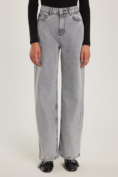 Tudors Women's Regular Fit 100% Cotton Wide Leg Gray Denim Trousers