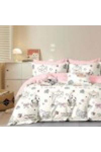 Pucioasa Lenjerie de pat 1 persoana percale copii cu catei, bumbac 100%, cearceaf pilota 150x220cm