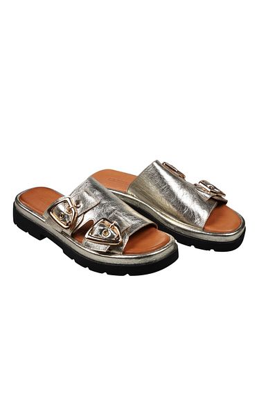 Lady Mia Lunella Buckle Detailed Genuine Leather Women's Slippers