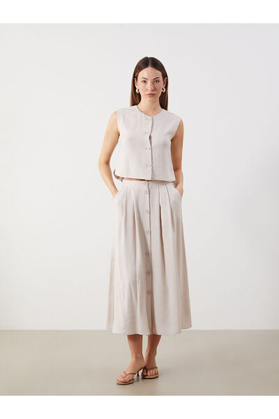 LC Waikiki Fusta plisată texturată cu talie elastică bej