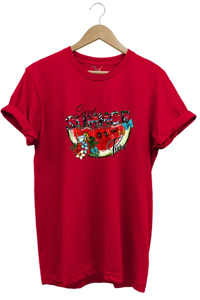 WİDİ Summer Watermelon Design Printed 100% Cotton Regular Fit T-Shirt