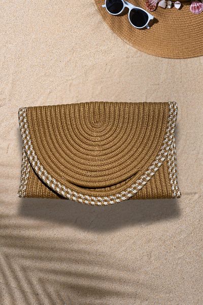 SOFT Straw Clutch Bag with White Edge – Handheld, Summer Model