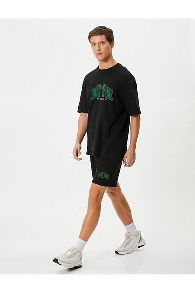 OFFSIDESIGN Men's Black Shorts Black White Oversized T-Shirt Bottom Top Set New York Printed Summer Shorts T-Shirt