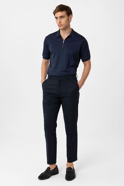 Antioch Navy Blue Slim Fit Comfort Men's Trousers