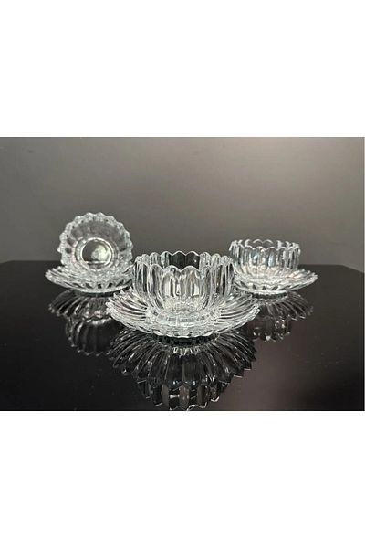 ORTAKÖY CENNETİ 12 Pieces Crystal Snack Bowl for 6 People, Sugar Bowl, Jam Bowl, Glass Bowl