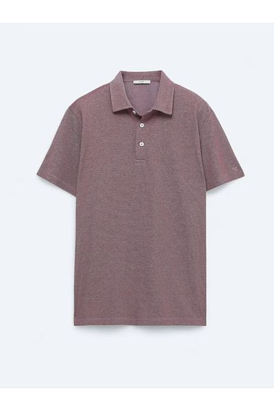Kip Red Polo Neck Cotton Blend T-Shirt