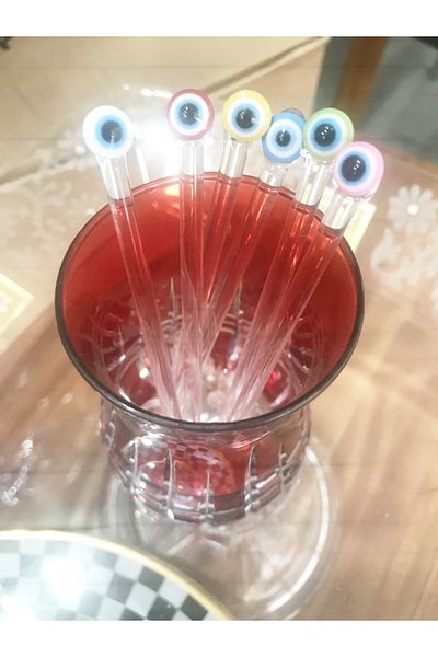DECOSTYLE 6 Colors Evil Eye Beaded Glass Teaspoon Set of 6 11 cm
