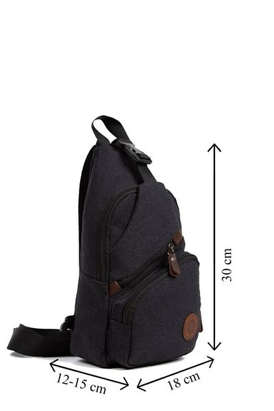 Newish Polo Men's Canvas Fabric Cross Chest Waist and Shoulder Bag with USB and Headphone Outlet - Black