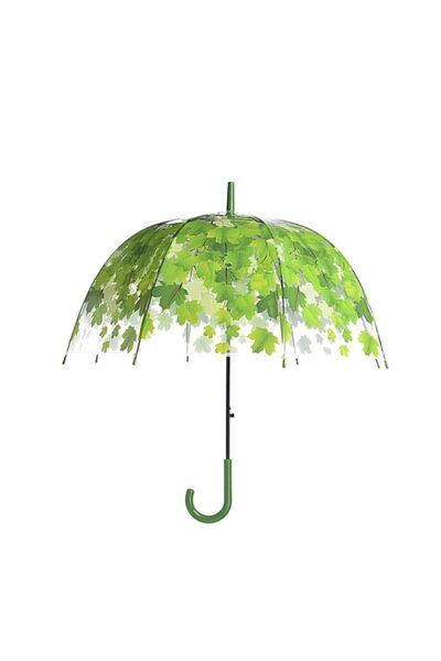 OEM Umbrelă transparentă în formă de cupolă cu imprimeu de frunze, verde, 83 cm