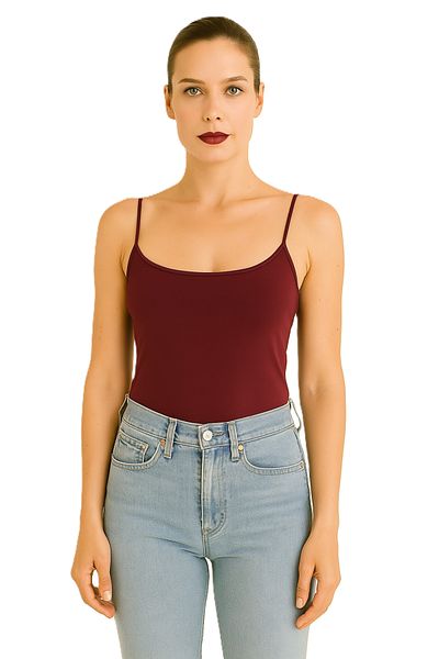 ParlaMira Women's Burgundy Viscose Lycra Underwear Non-Showing Structure Double Layer Rope Strap Long Undershirt