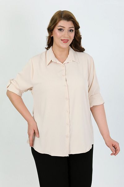 By Alba Collection ДАМСКА РИЗА ПЛЪТ DUBAI В ЕКРУ С ЕДНОЦВЯТЕН ПЛАТ