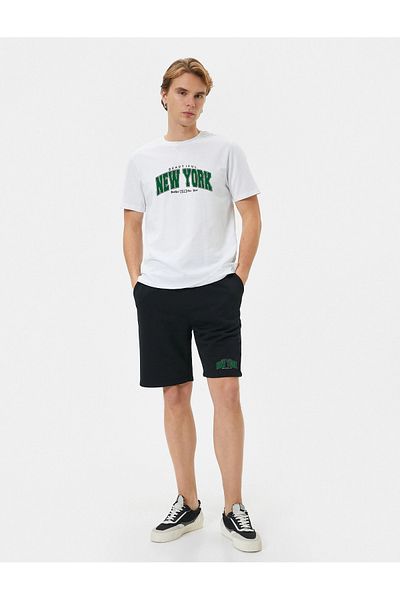 OFFSIDESIGN Men's Black Shorts Black White Oversized T-Shirt Bottom Top Set New York Printed Summer Shorts T-Shirt