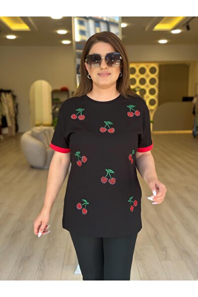 MELTEM TUĞAN Cherry Detailed Tshirt Black