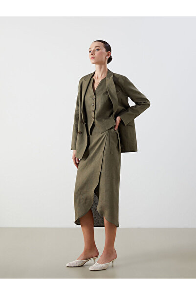 LC Waikiki Peak New Season Elastic Waist 100% Linen Skirt