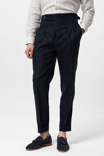 Antioch Dark Navy Blue Double Leg High Waist Men's Trousers