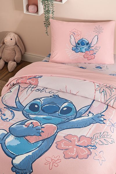 Özdilek Özdilek Stitch Aloha Single Disney Licensed Elastic Sheet Children's Pique Set