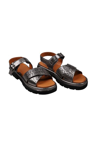 Lady Mia Bloomy Genuine Leather Cross Detailed Women's Sandals