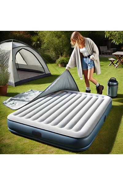 Intex Intex inflatable mattress, 203x152x30 cm, Dura-Beam, electric pump, velour, 272 kg, gray