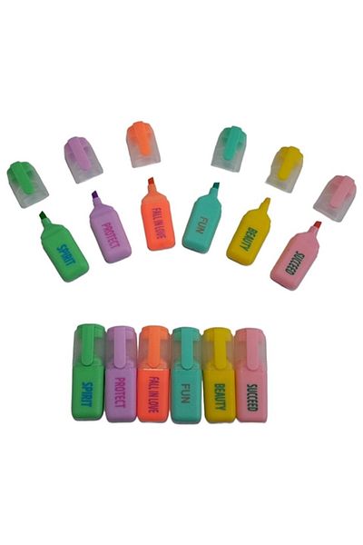 gaman Set of 6 Mini Highlighter Colorful Pens - Set with Transparent Zipper Bag