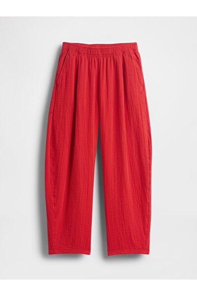 GAP Kadın Kırmızı Crinkle Gauze Easy Barrel Pantolon