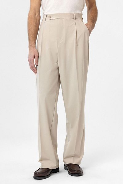 Antioch Beige Baggy High Waist Men's Fabric Trousers