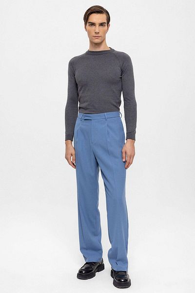 Antioch Blue High Waist Leg Zipper Men's Trousers