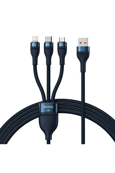 Baseus 3in1 USB to Type-C, Lightning, Micro-USB Charging / Data Cable, 66W, 1.2m, Flash Series 2, Blue