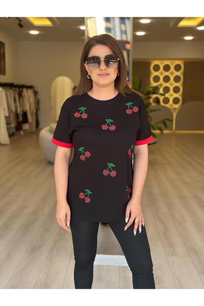 MELTEM TUĞAN Cherry Detailed Tshirt Black