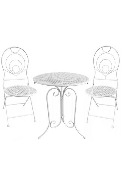 SERSIMO Elba Metal Garden Furniture Set, 2 Folding Chairs, 1 Table, White