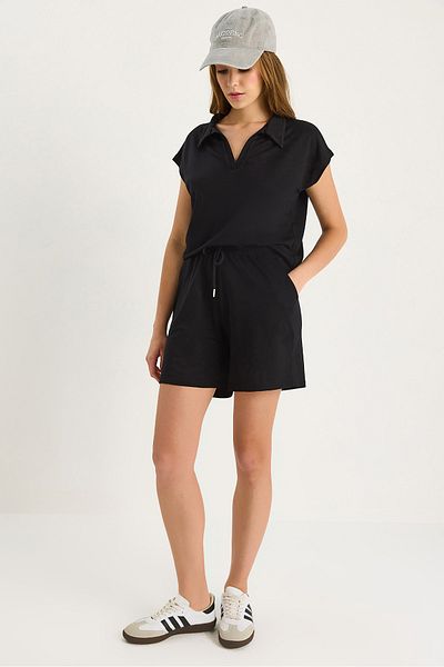 Bianco Lucci Women's Polo Neck Top with Short Shorts Modal Basic Bottom-Top Set 1325 60283470