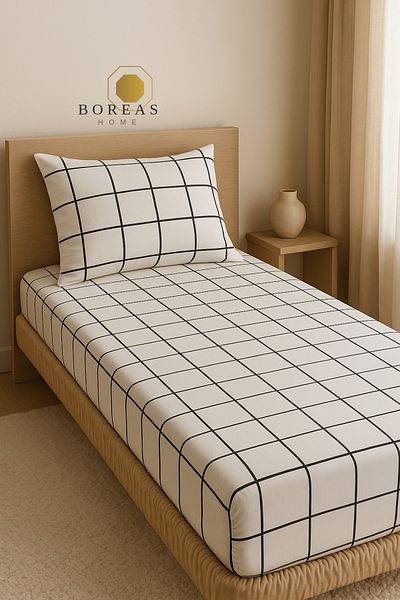 Boreas Home Pure White Ranforce Single Fitted Sheet and Pillowcase Set (100X200)