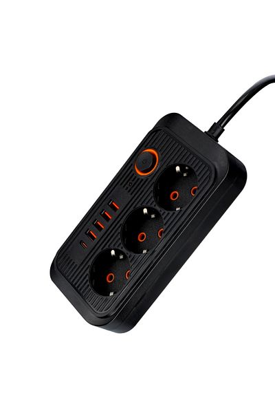 SML Multifunctional extension cord, 3 sockets + 5xUSB, 2 meters, black
