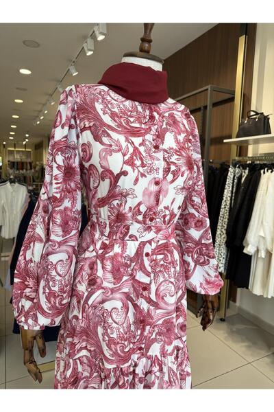 Puane Çiçek Desenli Astarlı Elbise Gül 12636