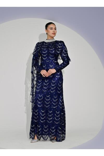 duguncumoda Feriha Sarıoğlu Tamamı Taş Detaylı Abiye Elbise-DAMLA