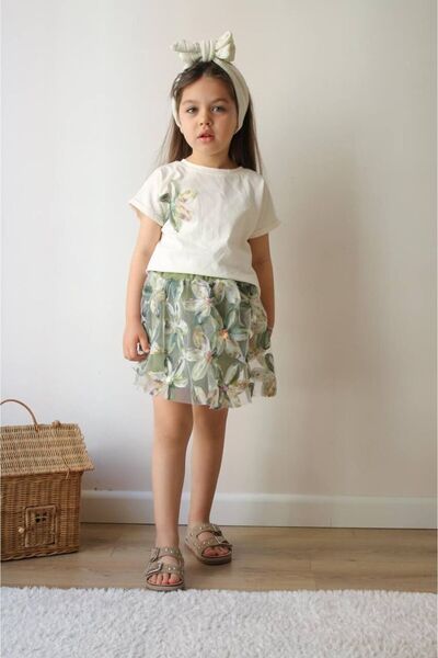 ÖZZYGİYİM Zambak Model Girl's Short Sleeve Skirt Suit