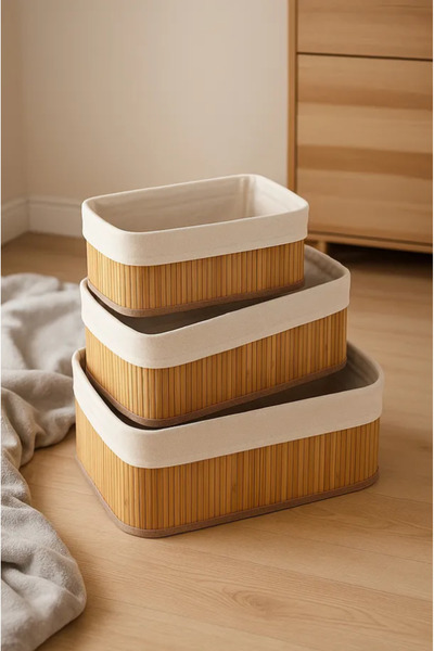 AYGÖREN HOME 3-Piece Square Style Pinterest Basket Decorative Home Organizer