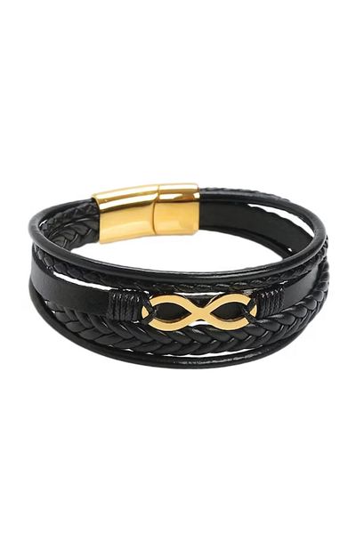 VOLY Bratara din piele naturala cu pandantiv placat in aur de 18k, model infinit