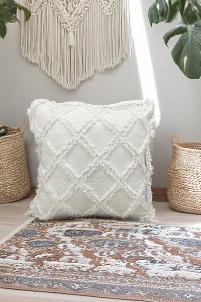 EVYA Punch Chenille 43X43 cm Ecru Sofa Cushion Cover Luxury Decorative Feather Special Design Modern Decoration