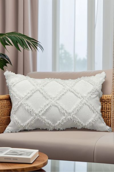 EVYA Punch Chenille 30X50 cm Ecru Sofa Throw Pillow Cover Luxury Decorative Feather Special Design Modern Decoration