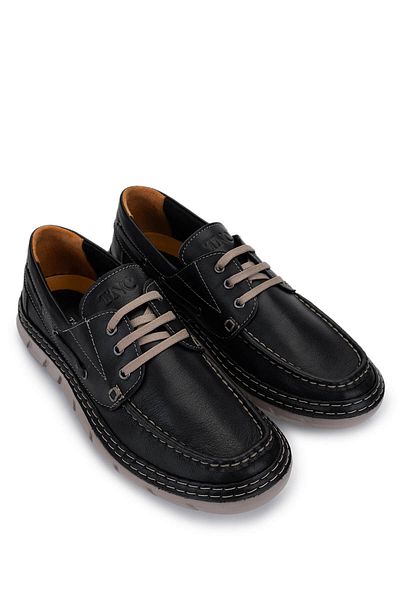 Tamer Tanca Men's Genuine Leather Black Leather Casual Shoes