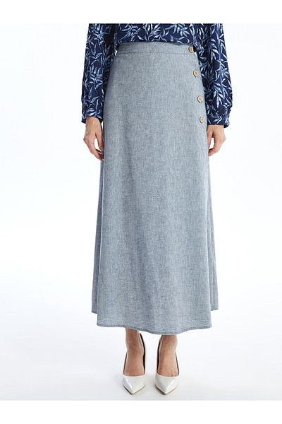 LC Waikiki Plain Linen Blended Women's Skirt with Elastic Waist
