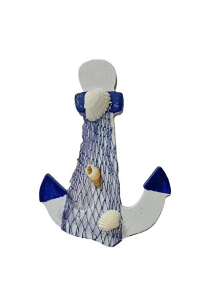 OEM Ancoră magnetică decorativă din lemn cu plasă și scoici, albastră, 12x8 cm