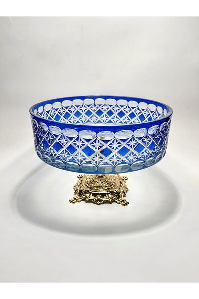 Akden Kristal Crystal Cutting Decor Eksrella 25 cm Blue Glass Bowl