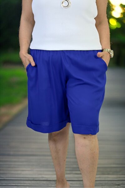 yagmurberen PAMUKLU VİSKON KUMAŞ CEPLİ BELİ LASTİKLİ DUBLE PAÇA BÜYÜK BEDEN ŞORT.