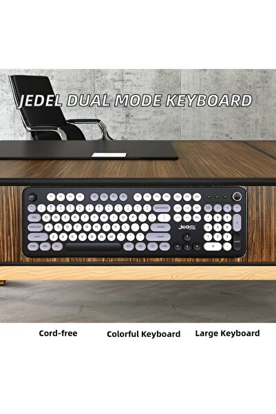 gaman Siyah-Beyaz Kablosuz Retro Renkli Daktilo Tuşlu Klavye Renkli Türkçe Q Multimedia Klavye WKB104