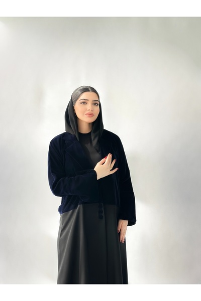 elegant hijab Luxurious navy blue velvet abaya