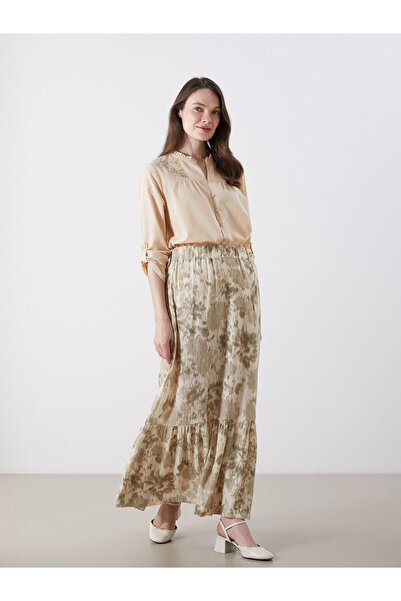 LC Waikiki Vizyon New Season Patterned Pleated Skirt with Elastic Waist