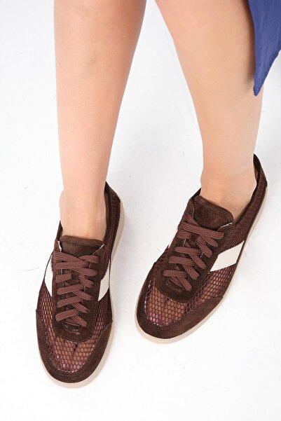 Mio Gusto Irina Genuine Leather Brown Mesh Women's Sports Shoes
