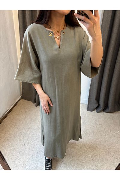 ROSSA Linen Gold Accessory Dress