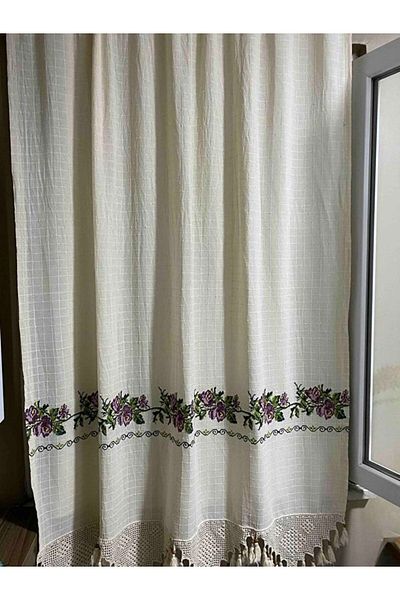 PAZARSEN Cross Stitch Basement Curtain Cross Stitch Hand Lace Cross Stitch Linen Curtain